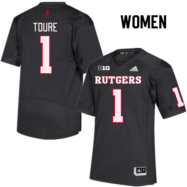 Women #1 Mohamed Toure Rutgers Scarlet Knights College Football Jerseys Stitched Sale-Black - Click Image to Close